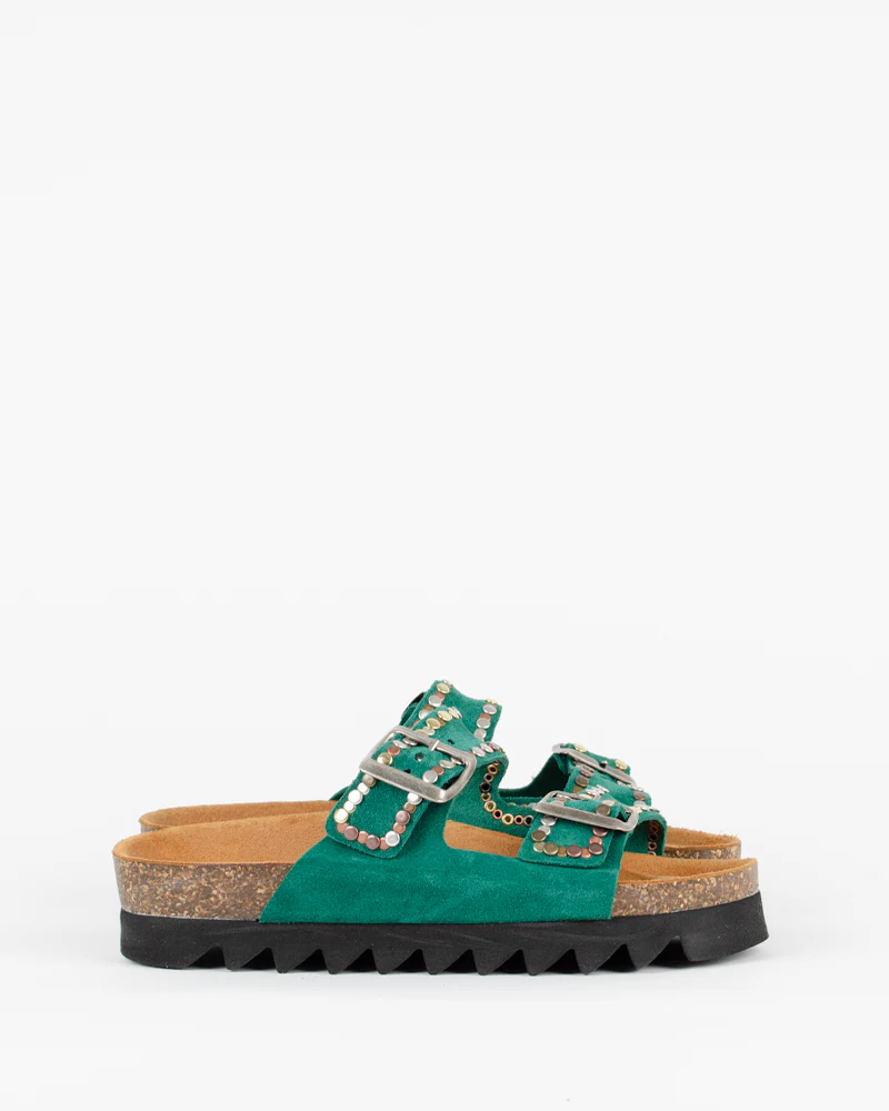 Post & Co green studded sandals