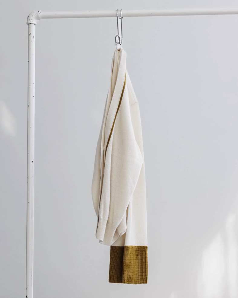 SOH cream knit cardigan with ochre trim