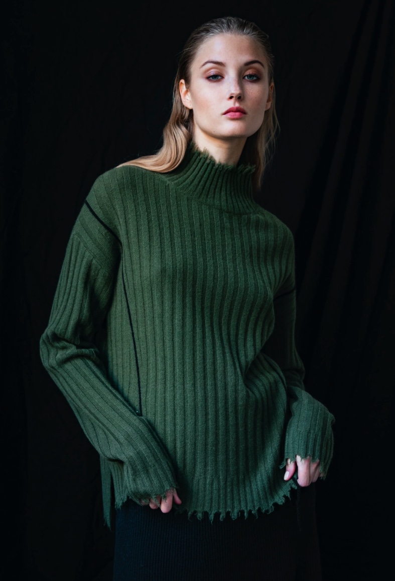 SOH green ribbed high-neck sweater