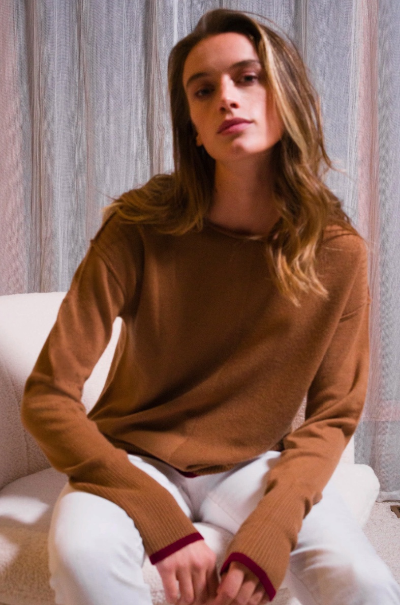 SOH camel sweater editorial portrait