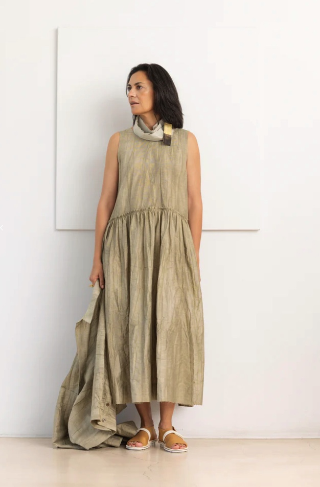 SOH neutral gathered dress with scarf
